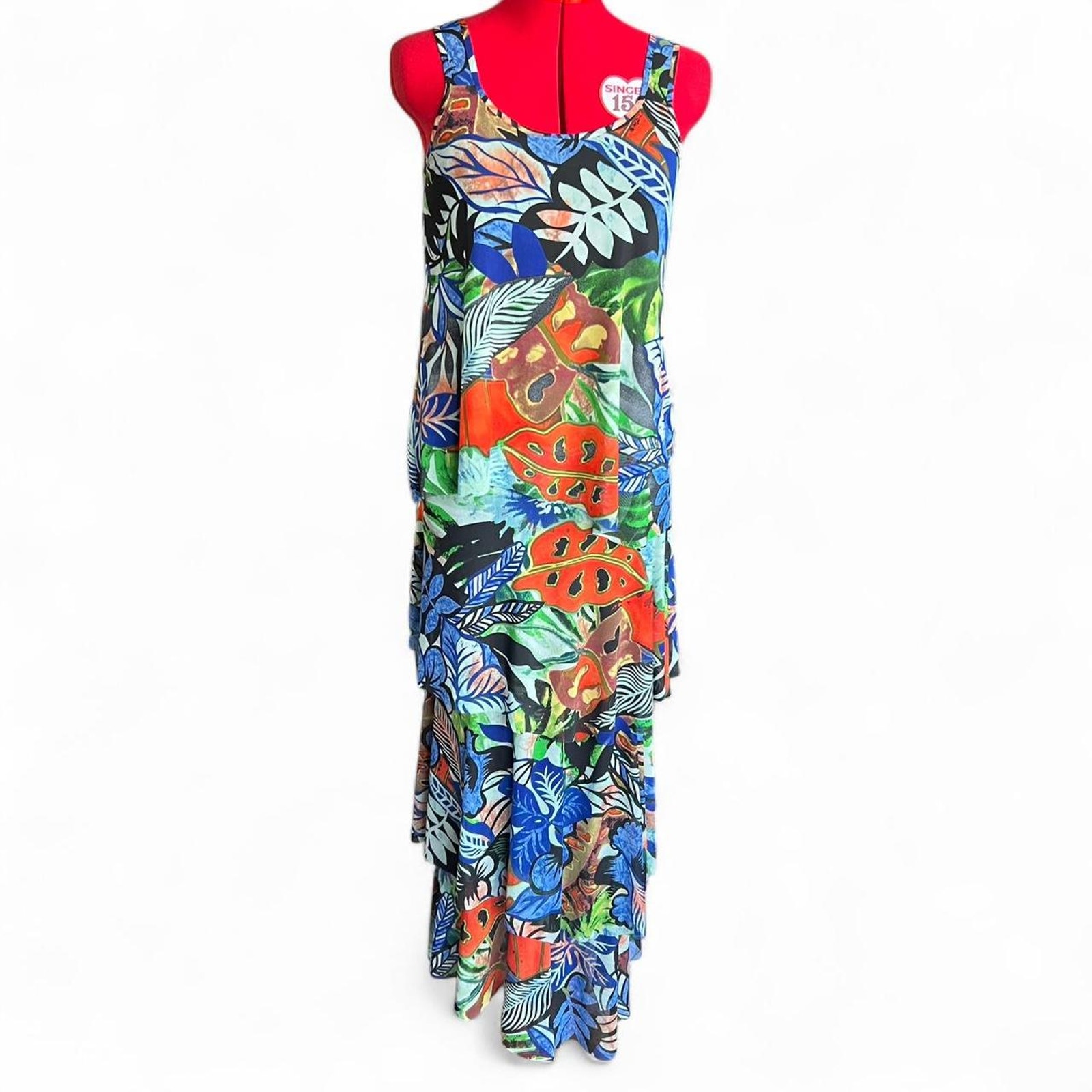 Elena Wang Multicolor Tropical Print Tiered Sleeveless Dress Bnwt Small
